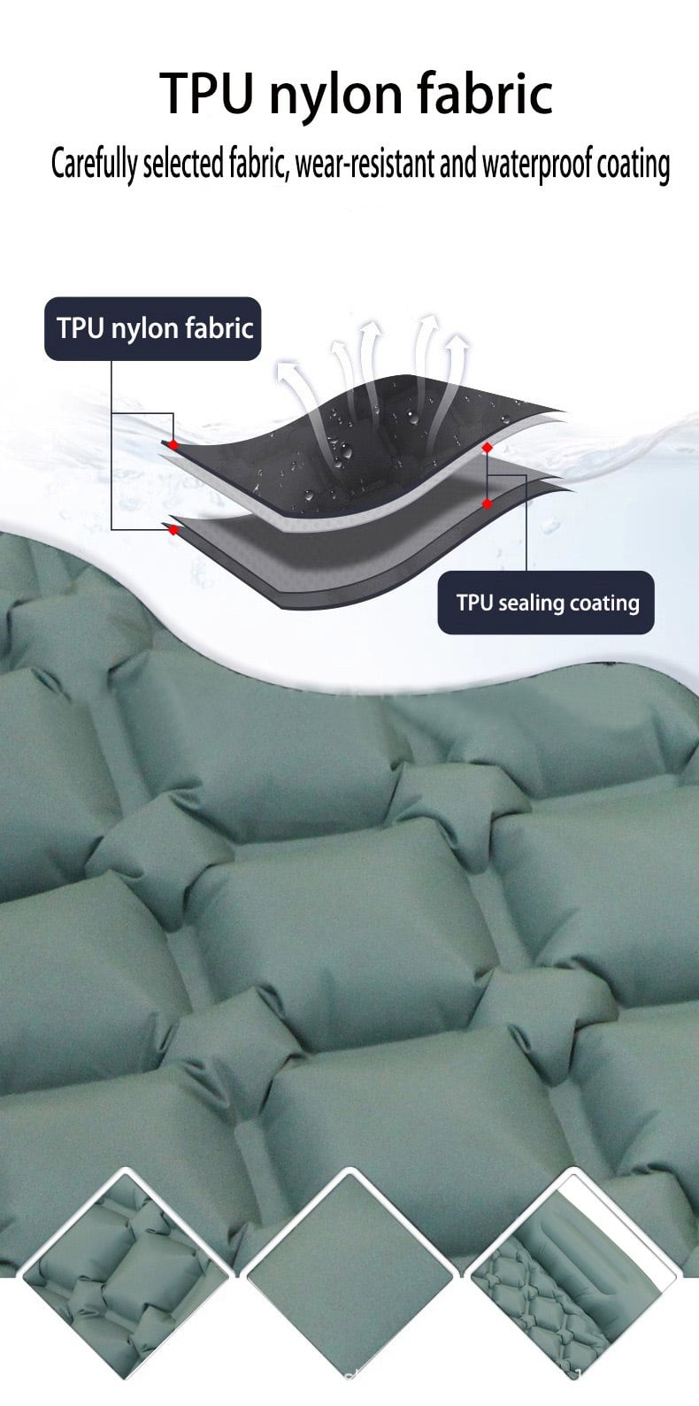 Ultra-Lightweight 40D Nylon Waterproof Hiking Camping Mat Easy Fold Inflatable Air Mattress Pillow Outdoor Sleeping Pad factory