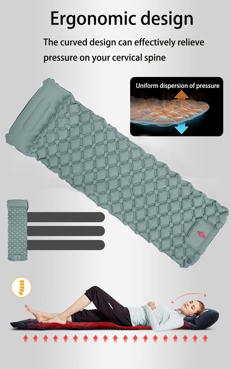 Ultra-Lightweight 40D Nylon Waterproof Hiking Camping Mat Easy Fold Inflatable Air Mattress Pillow Outdoor Sleeping Pad manufacture