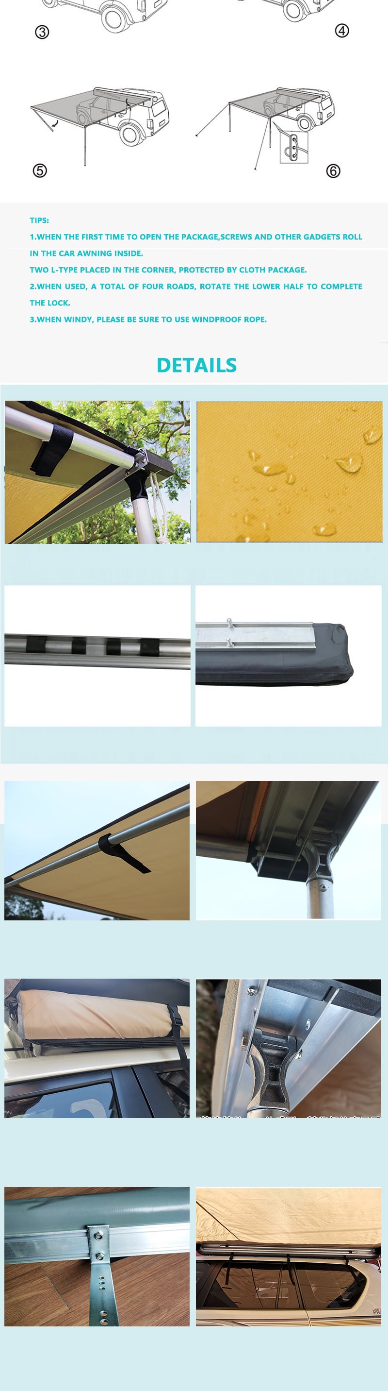 Portable Outdoor Umbrella Roof Cover UV Car Cover Umbrella Auto Markise Sun Shade Tent Camping for Car Roof factory