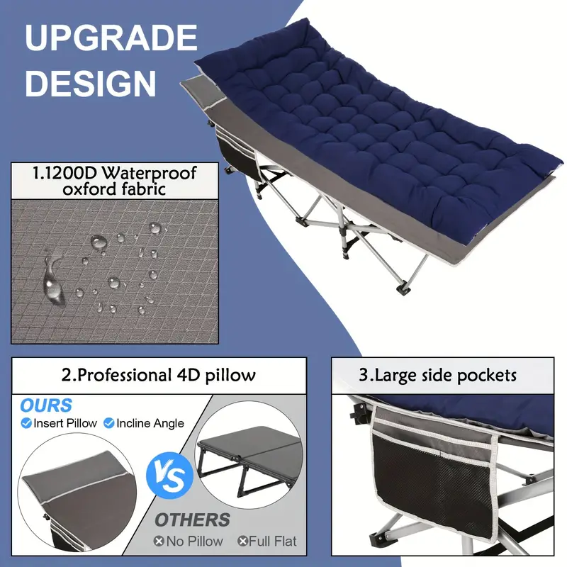 High Quality Camping Equipment Metal Folding Bed Travel Beds Fold Away Oxford Adults Camping Bed Foldable for Outdoor details