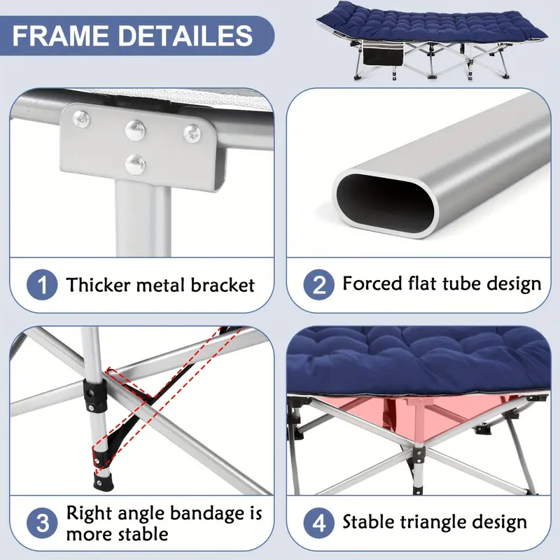 High Quality Camping Equipment Metal Folding Bed Travel Beds Fold Away Oxford Adults Camping Bed Foldable for Outdoor details