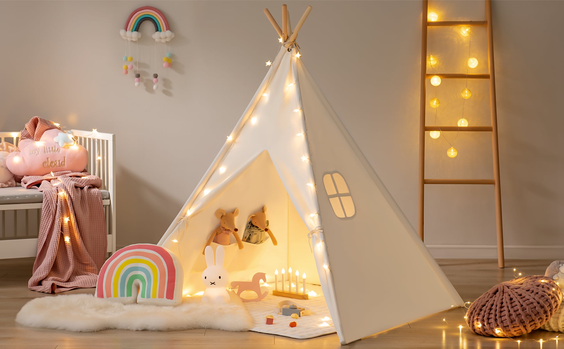 product natural cotton canvas children child toddler kids play tent house foldable indoor teepee tent for kids tipi tent for children-6
