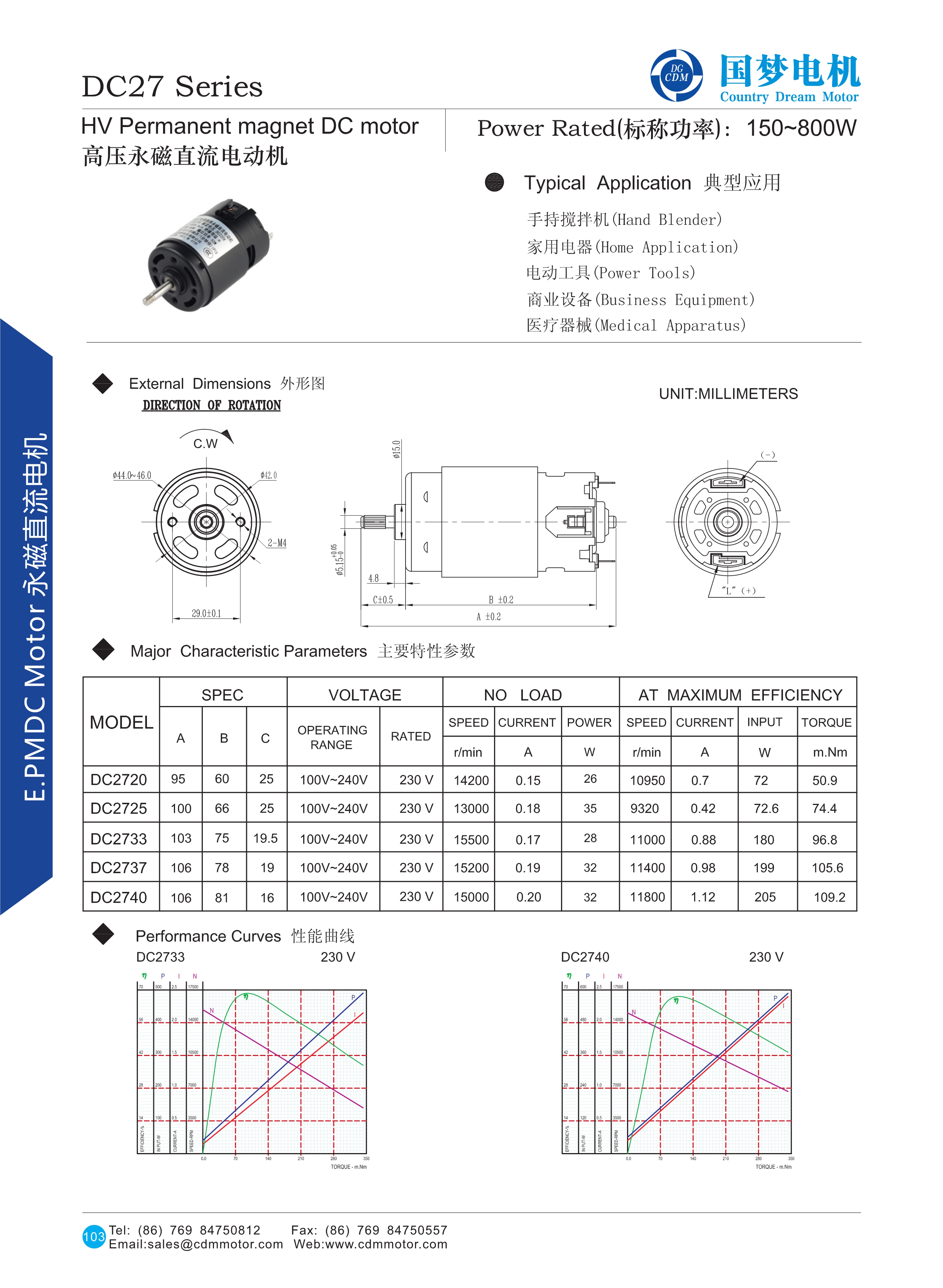 DC2733 Hand Blender Motor 220v 1200w Hand Mixer Dc Motor manufacture