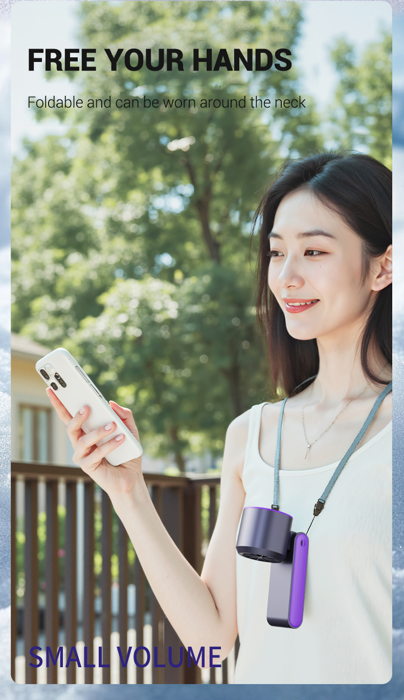 product 2025 handheld turbo fan 13000prm rechargeable portable mini ventilador 100 speed air cooling wearable neck hanging electric fan-1