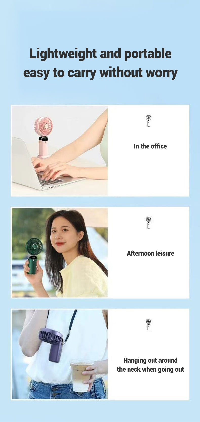 Portable USB Rechargeable Mini Fan Foldable Hanging Neck Cooling Band Five-Speed Wind Wearable Pocket Fan for Household Use details