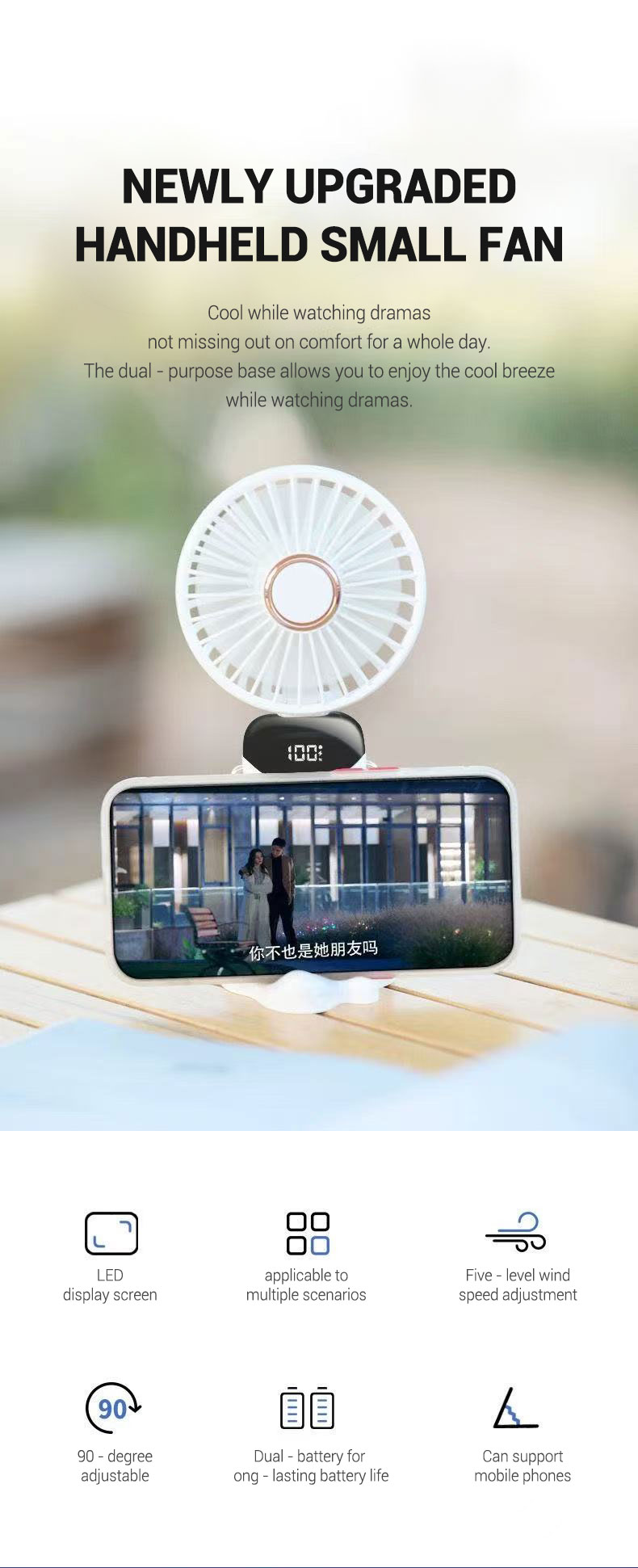 Portable USB Rechargeable Mini Fan Foldable Hanging Neck Cooling Band Five-Speed Wind Wearable Pocket Fan for Household Use details