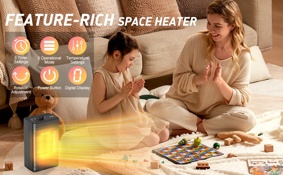 product portable fan heater 1500w ceramic ptc heating thermostat control led touch panel quiet safety home office tabletop fan heater-2