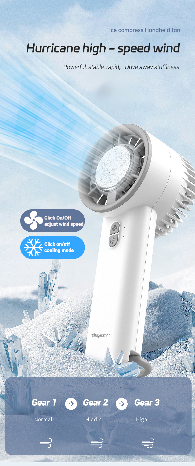 product factory wholesale rechargeable hand held fan 3 gears electric handheld fan with hook wearable turbine cooling mini ventilador-4
