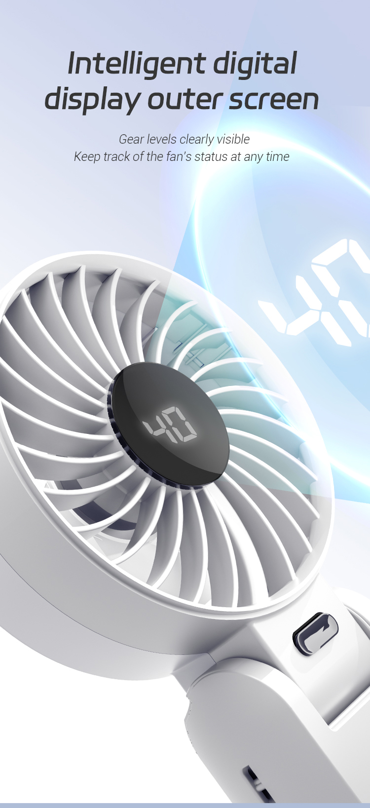 product new electric hand fan portable 5 gears air cooling handheld foldable wearable fan usb rechargeable mini ventilador cooler-6