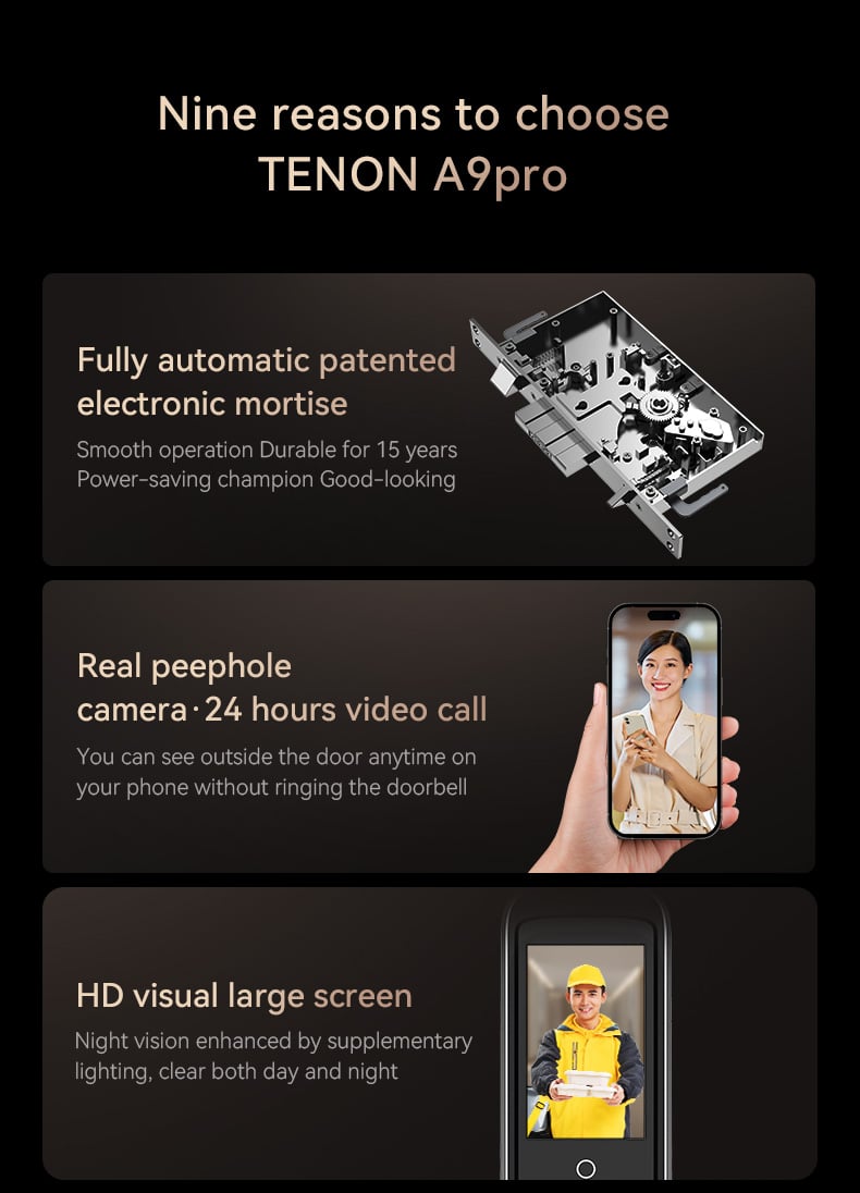 A9Pro 3D Face Recognition Fingerprint High Quality Automatic Door Lock With Camera Password Palm Vein Smart Lock Tuya Wifi details