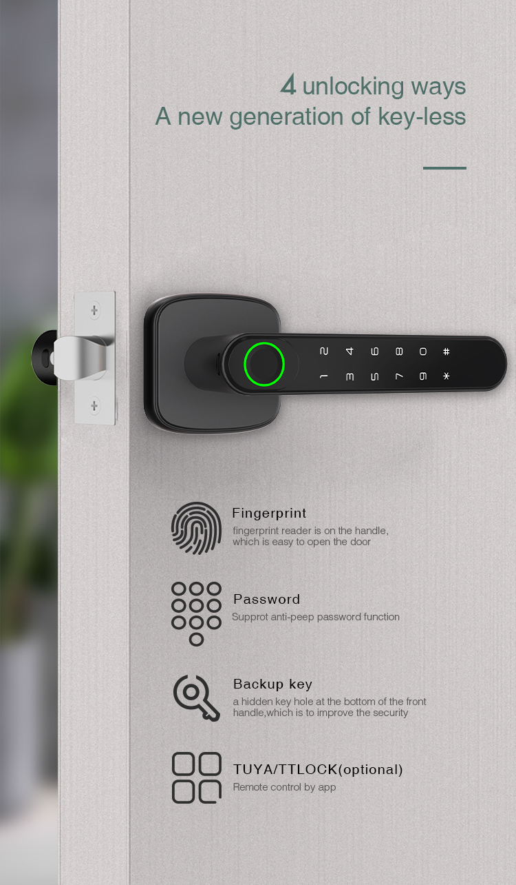 Tuya Smart Biometric Lock Single Deadbolt Aluminum Electric Door Handle with Fingerprint Recognition Waterproof Mini Smartlock details