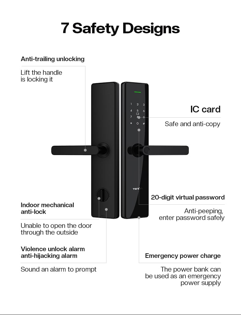 Tenon T15 Home Aluminum Alloy Handle Lock Electronic Biometric Fingerprint Door Lock Digital Smart Lock Tuya factory