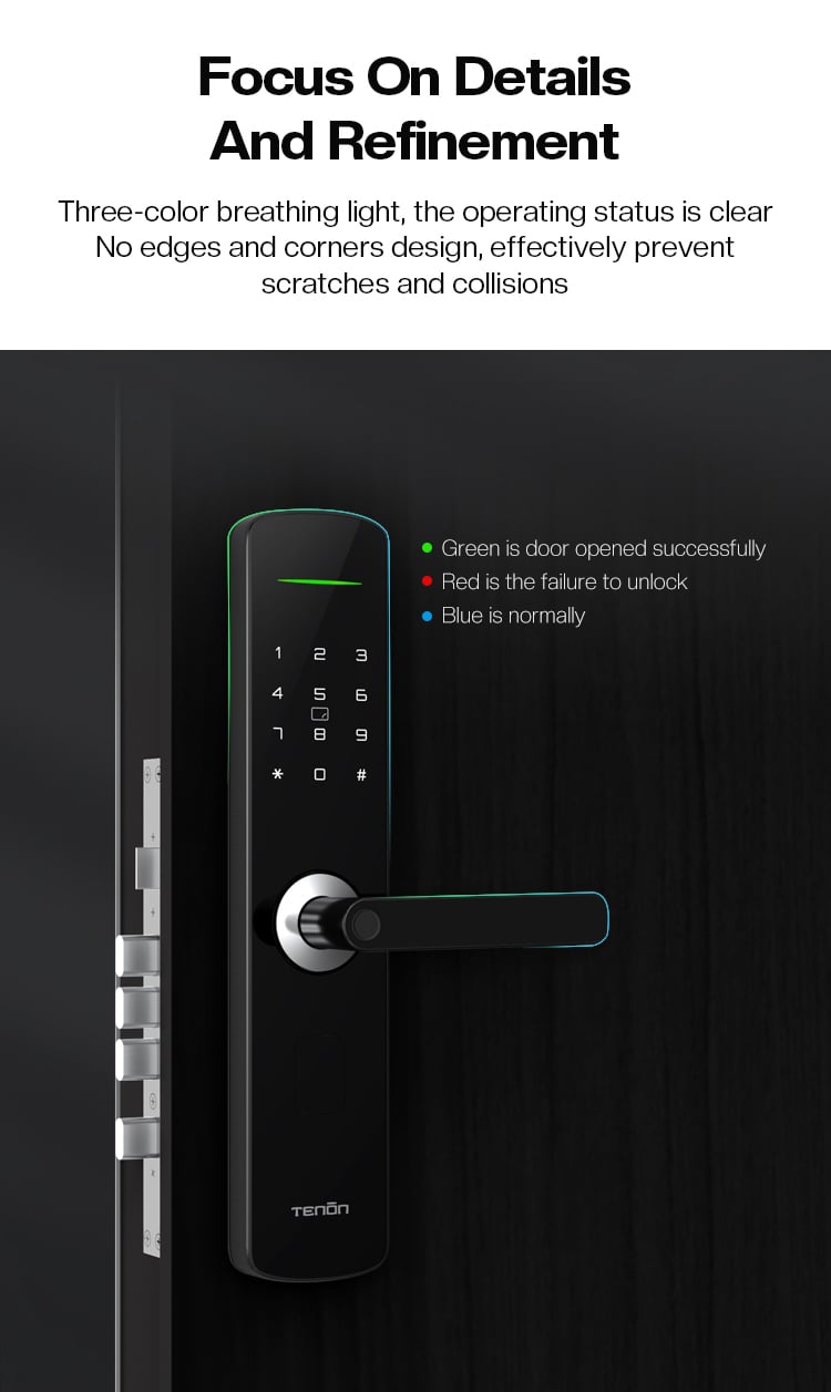 Tenon E3 Tuya App Smart Home Digital Rim Pin Card Operated Door Locks Security Wifi Intelligent Fingerprint Lock factory