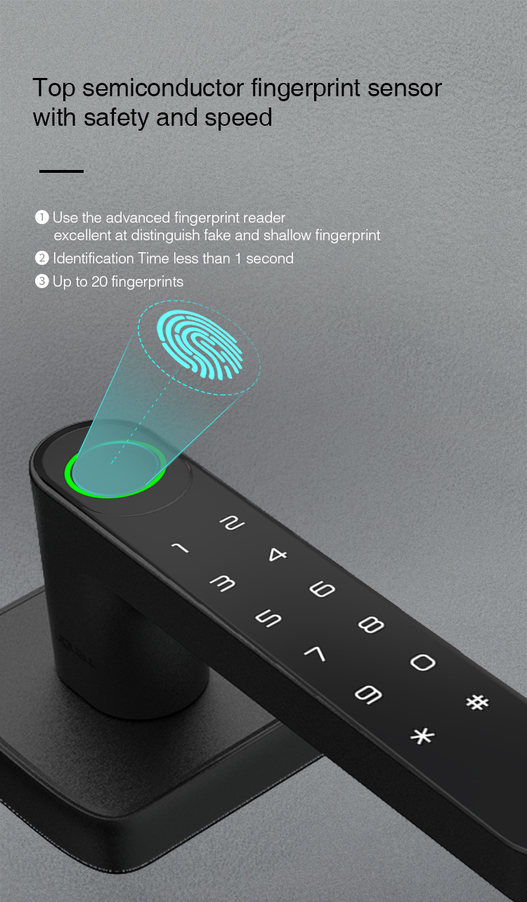 Tuya Smart Biometric Lock Single Deadbolt Aluminum Electric Door Handle with Fingerprint Recognition Waterproof Mini Smartlock factory