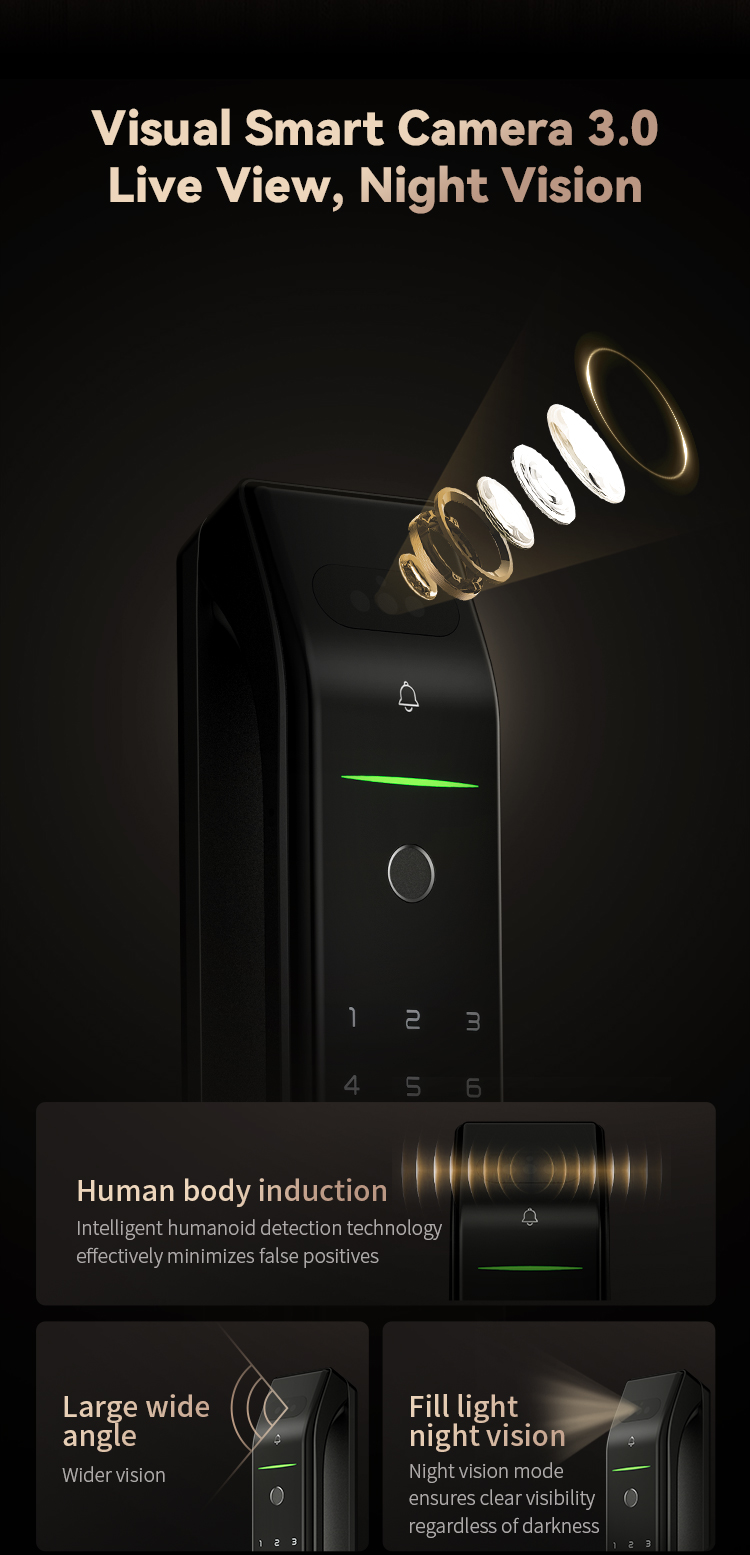Tenon D7pro Main Door Fingerprint Lock Automatic House Tuya Smart Rfid Door Card Lock Face Recognition With Door Bell manufacture