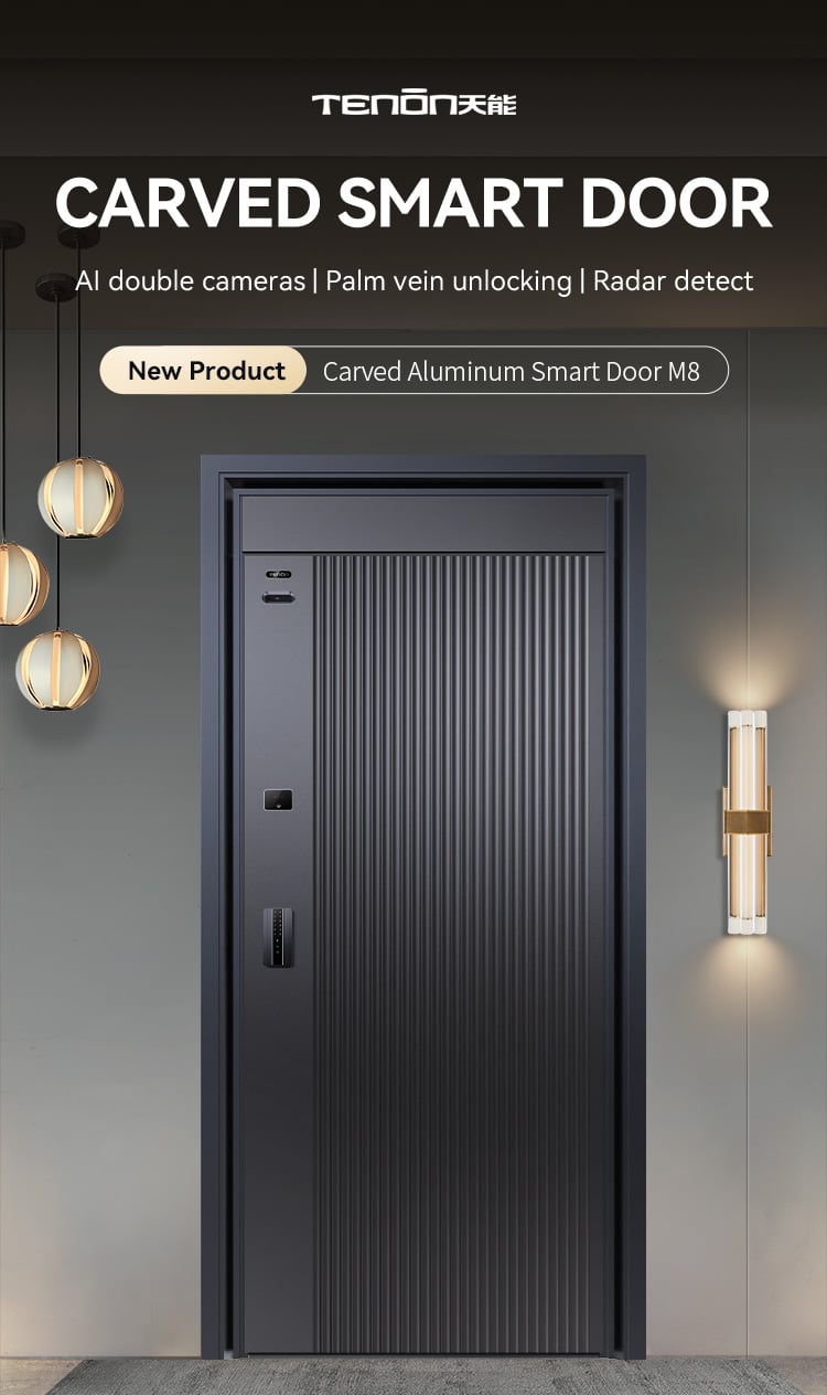 Modern Tenon M8 Aluminum Luxury Smart Door Factory Customizable Residential Main Entry Security Smart Door Wifi Control details