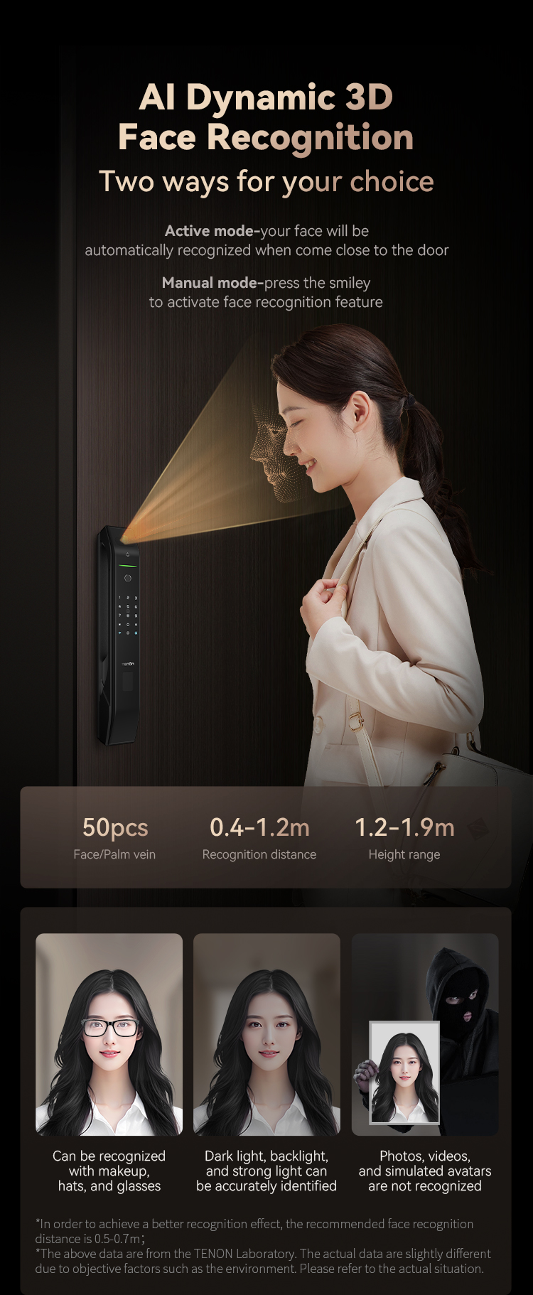Tenon D7pro Main Door Fingerprint Lock Automatic House Tuya Smart Rfid Door Card Lock Face Recognition With Door Bell factory