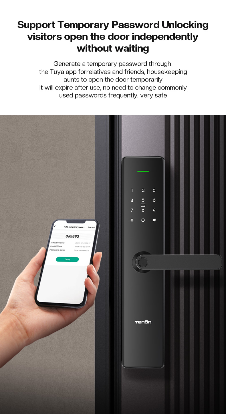 Tenon T15 Home Aluminum Alloy Handle Lock Electronic Biometric Fingerprint Door Lock Digital Smart Lock Tuya details