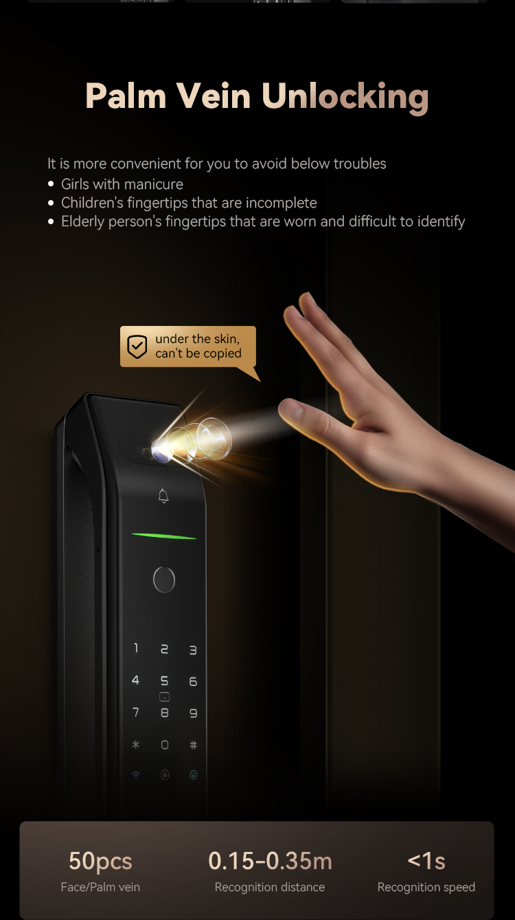 Tenon D7pro Main Door Fingerprint Lock Automatic House Tuya Smart Rfid Door Card Lock Face Recognition With Door Bell details