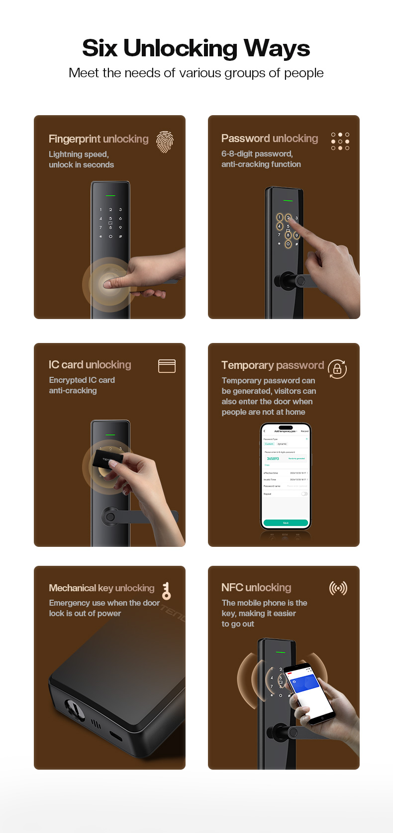 Tenon T15 Home Aluminum Alloy Handle Lock Electronic Biometric Fingerprint Door Lock Digital Smart Lock Tuya supplier
