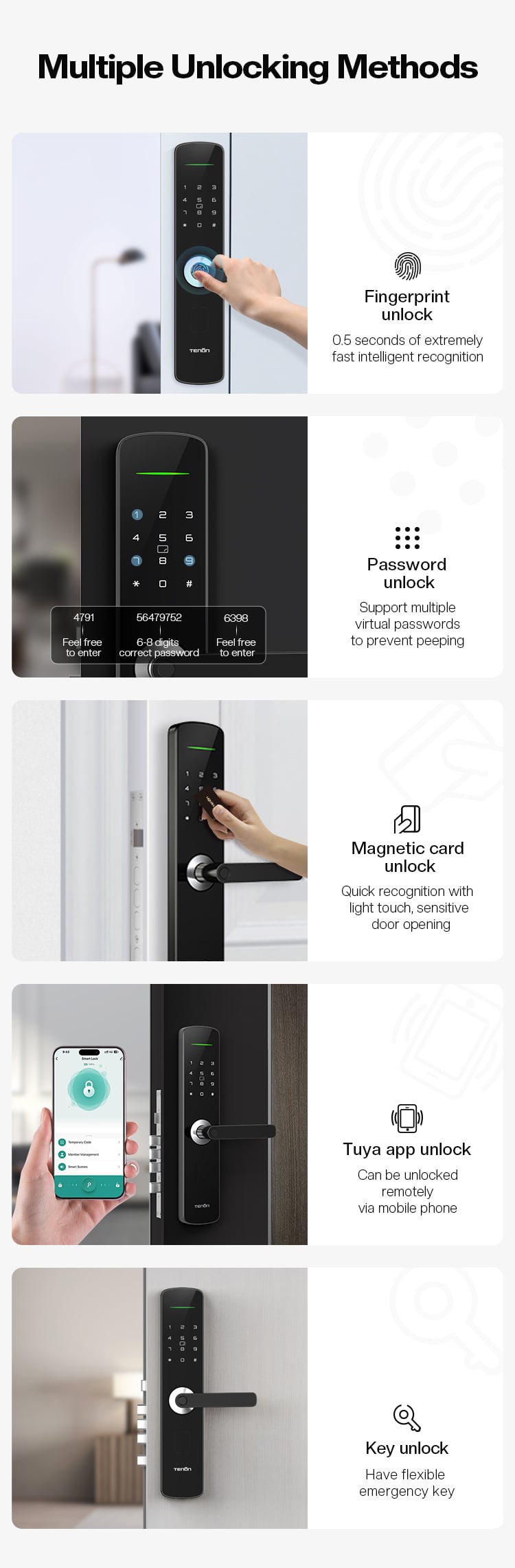 Tenon E3 Tuya App Smart Home Digital Rim Pin Card Operated Door Locks Security Wifi Intelligent Fingerprint Lock details