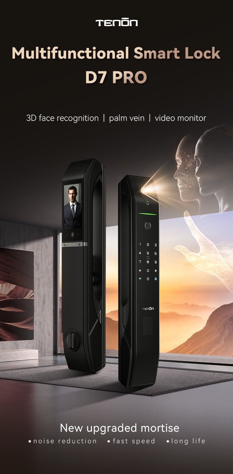 Tenon D7pro Main Door Fingerprint Lock Automatic House Tuya Smart Rfid Door Card Lock Face Recognition With Door Bell details