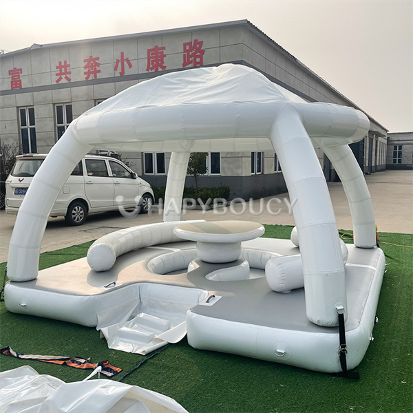Enjoy the ultimate relaxation with an inflatable floating tent on the lake