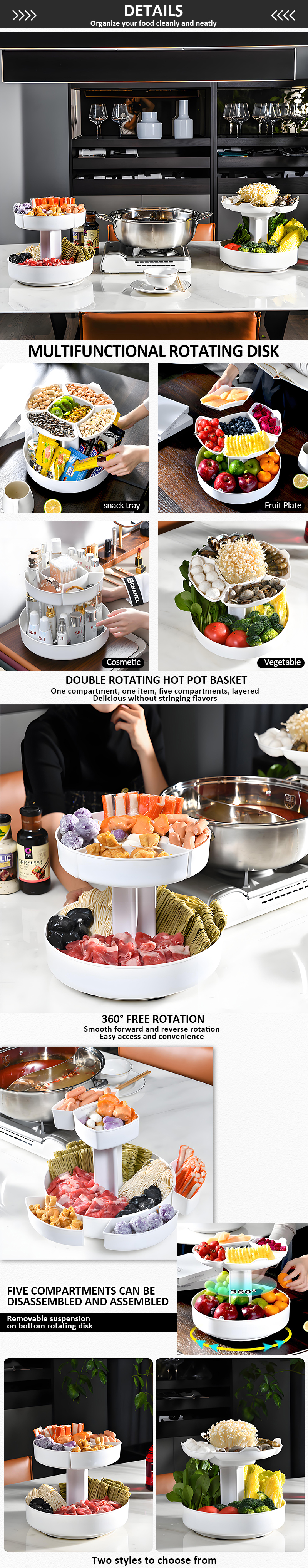 Hot Sale 360 Degree Rotating White Removable Double Layer Hotpot Tray Eco-Friendly Storage Boxes & Bins details
