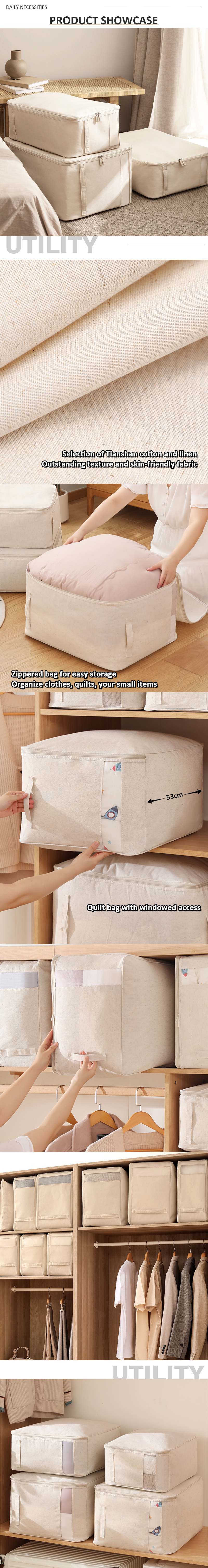 High Quality Foldable Cotton Linen Fabric Clothes Quilt Comforter Underwear Organizer Multi-Size Wardrobe Cloth Storage Bags supplier