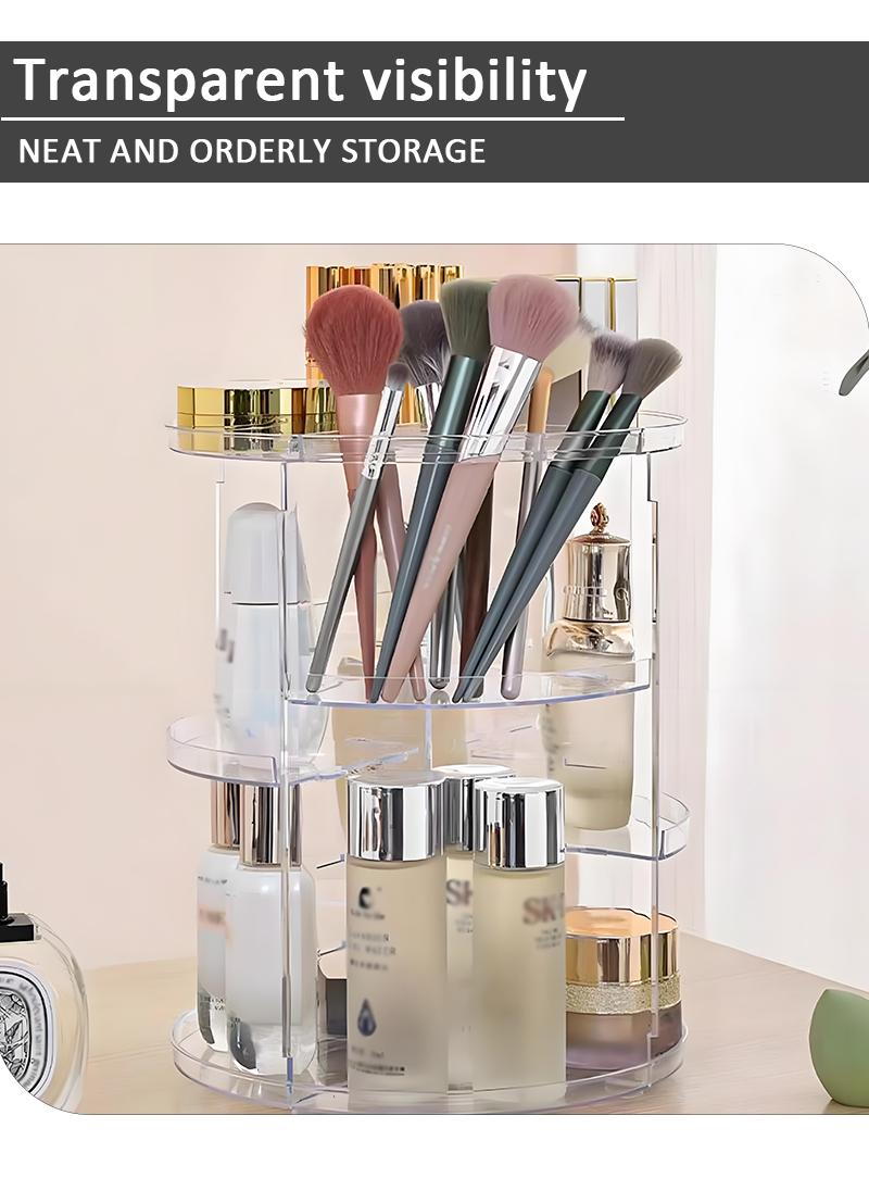Promotional 360 Degree Rotating Transparent Plastic Cosmetic Organizer Removable Makeup Storage Box details