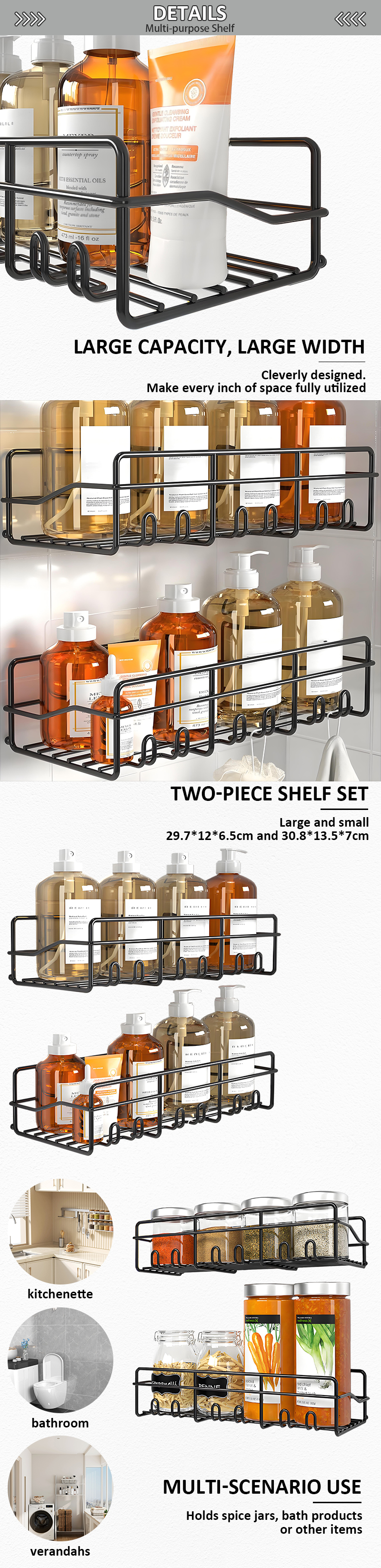 Rustproof Stainless Steel Bathroom Organizer Adhesive Shower Caddy Shelf for inside Shower Metal Washroom Organizer manufacture