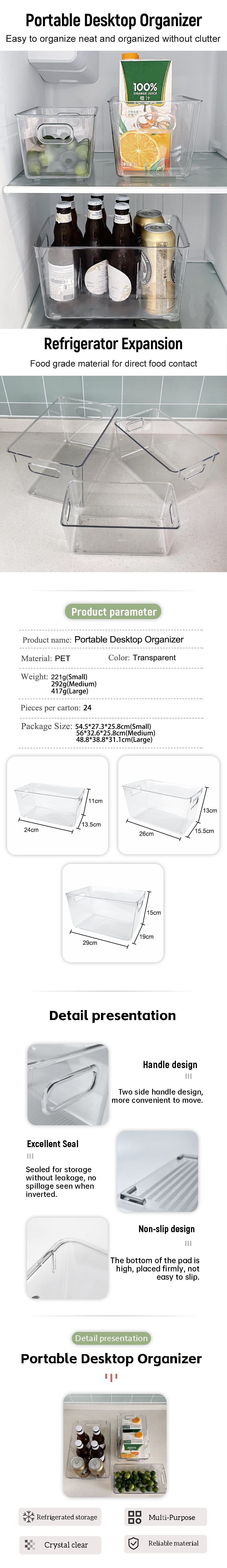 Hot Sale Transparent Plastic Storage Box with Handle Wholesale for Refrigerator and Desktop Food Classification Storage supplier