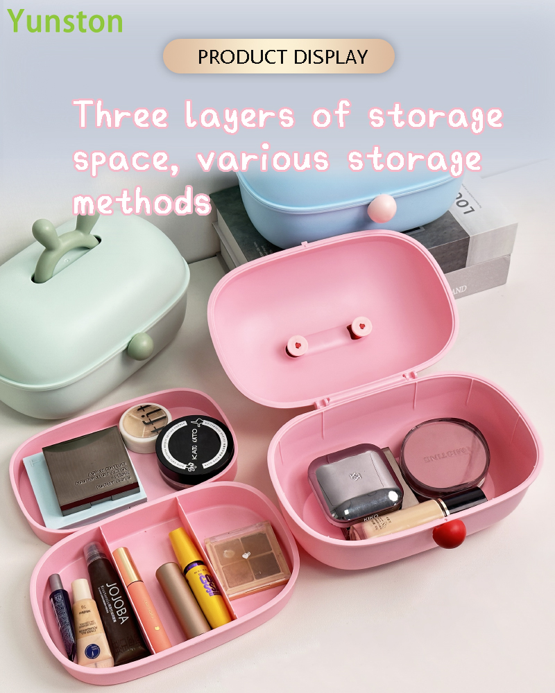 Girls' Cute Dustproof Makeup Storage Box Colorful Plastic Dressing Table Makeup Organizer supplier