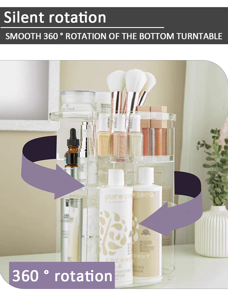 Promotional 360 Degree Rotating Transparent Plastic Cosmetic Organizer Removable Makeup Storage Box factory
