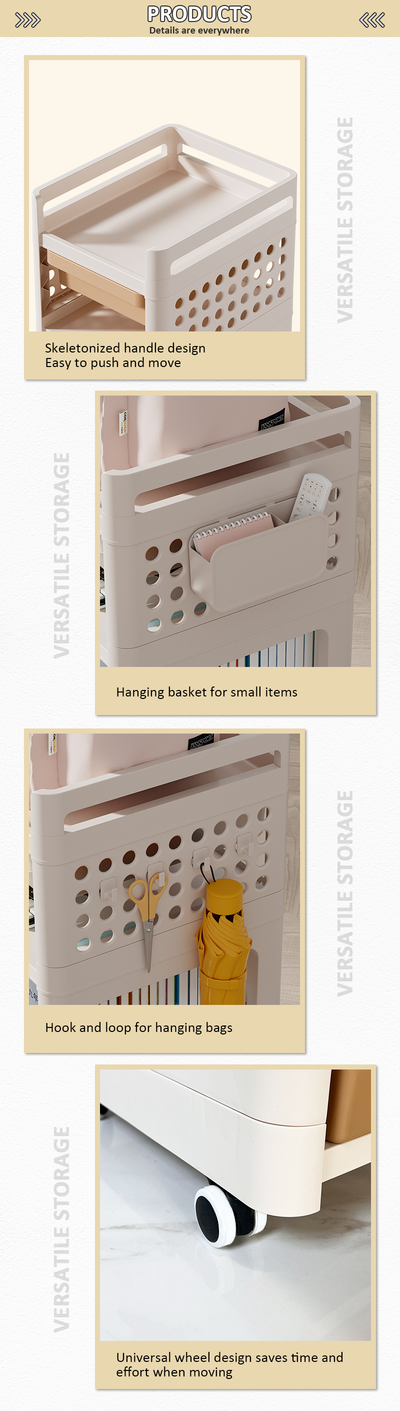 2025 Model Multifunctional Double Storage Trolley Newest Office Accessories with Drawer Plastic Material for Kitchen Living Room factory