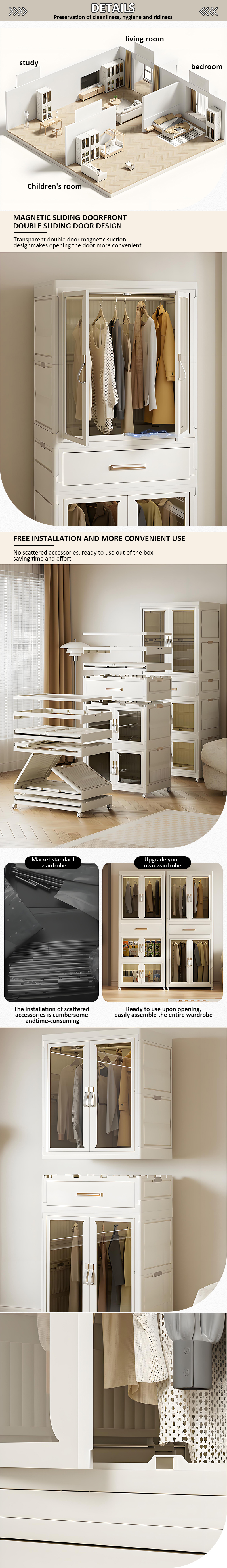 Hot Selling White Portable Foldable Plastic Wardrobe Multifunctional Conveniently Assembled for Bedroom Living Room Bathroom supplier