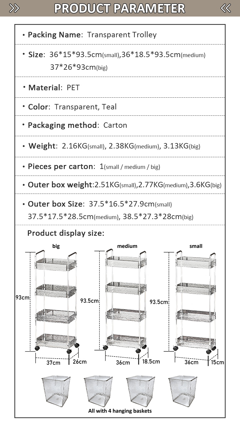 Light Luxury 4-Tier Kitchen Cart Organizer Multi-Layer Transparent Plastic Storage Rack with Wheels Luxury Rack Holder Home Use details