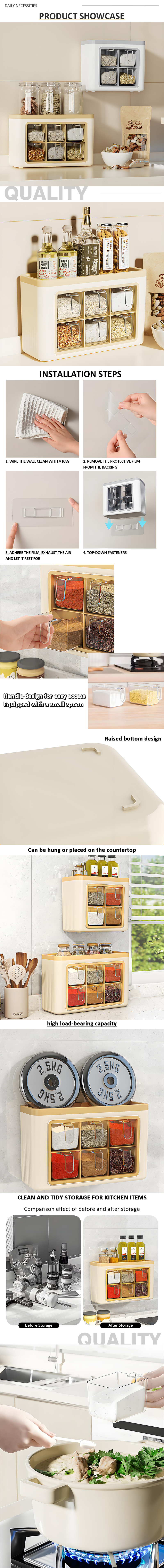 Wholesale Modern European Style 6-Compartment Plastic Spice Box Dual-Use Stand Wall-Mounted Hot Sale Food Storage Container supplier