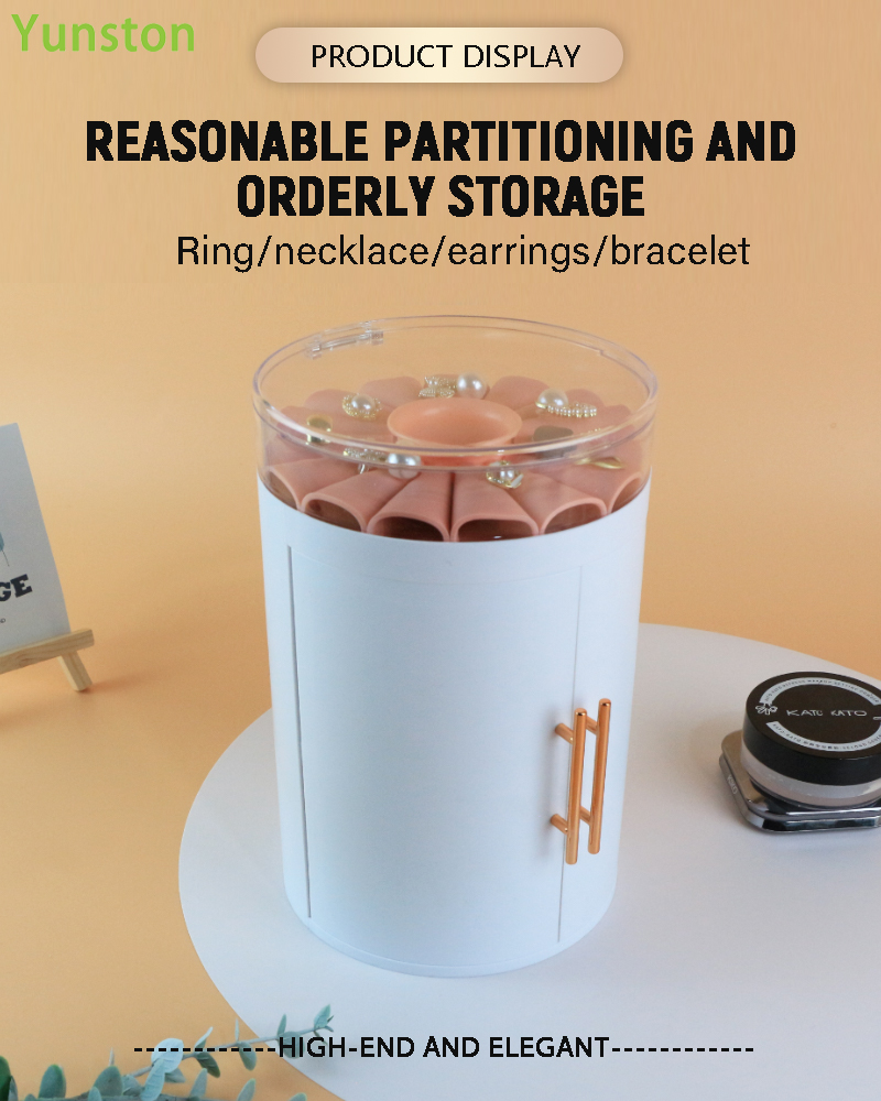 Small Round Multi-Layer Transparent Cylinder Jewelry Storage Box Table Top Organiser with Ring Tray Lid Multifunctional Design manufacture