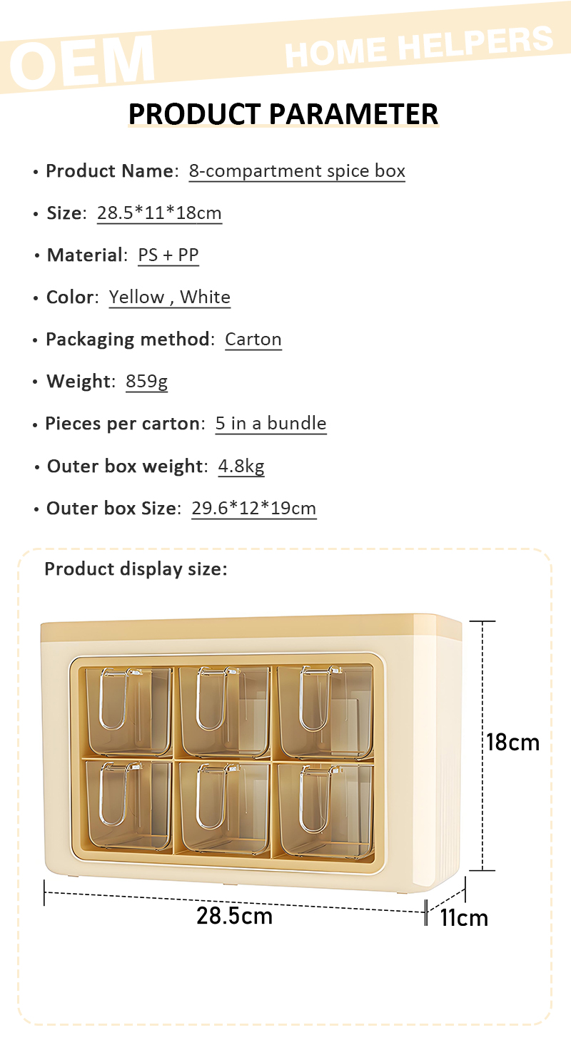 Wholesale Modern European Style 6-Compartment Plastic Spice Box Dual-Use Stand Wall-Mounted Hot Sale Food Storage Container factory