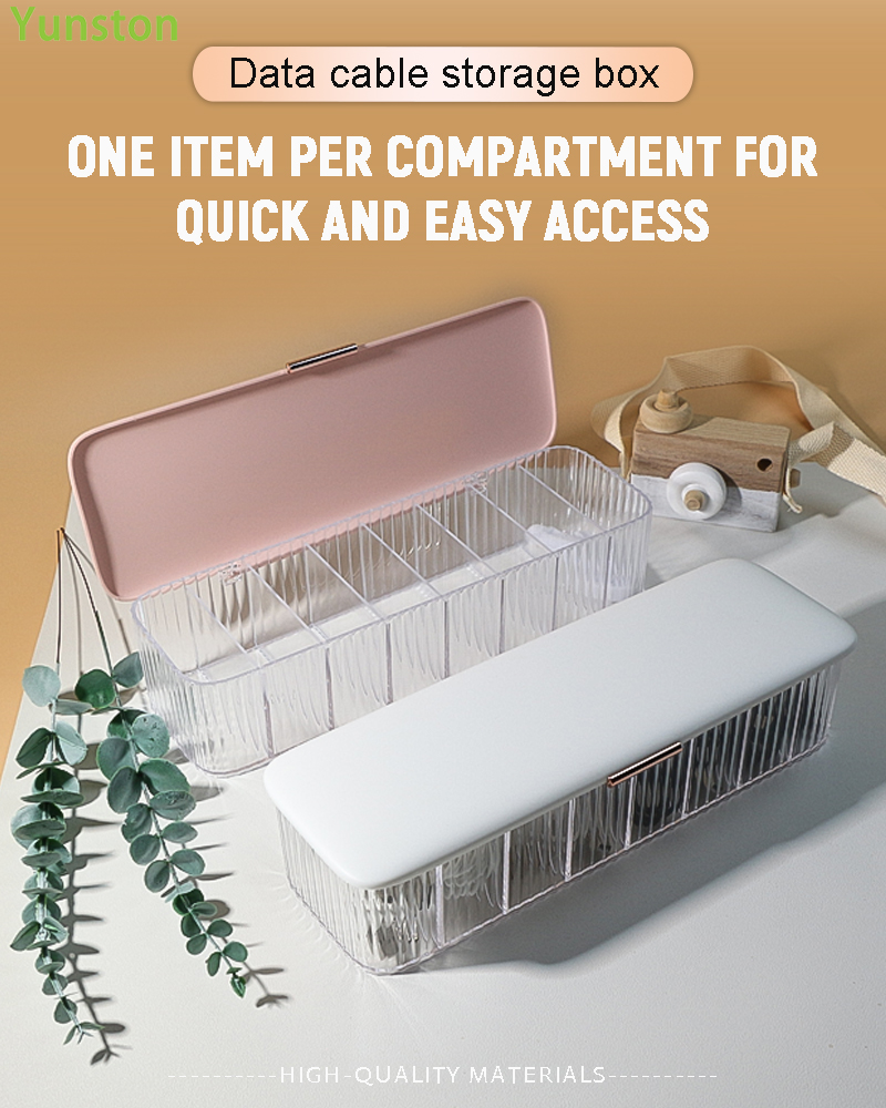 Dustproof Transparent Plastic Storage Box for USB Data Cable Rectangle Shape Cover Included details