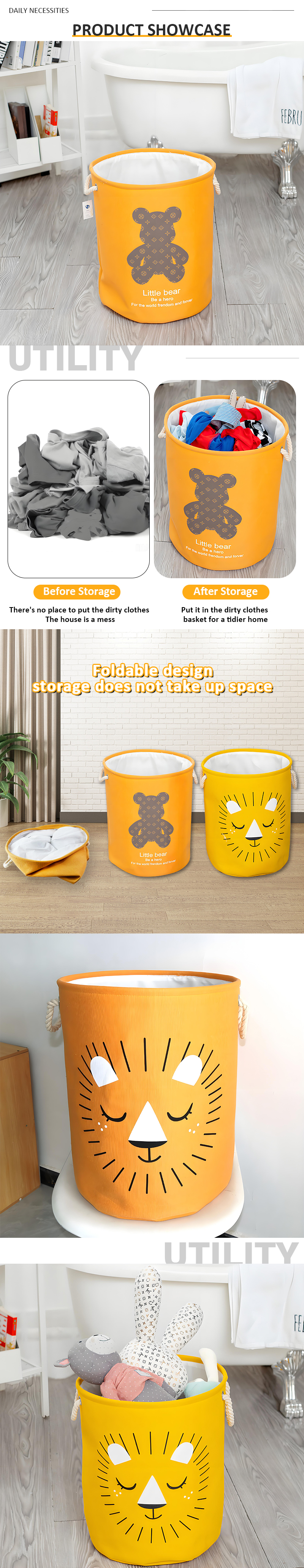 Children's Cartoon Animal Pattern Folding Cloth Storage Bags Fabric Toy Organizer and Storage Bucket Use for Clothes details