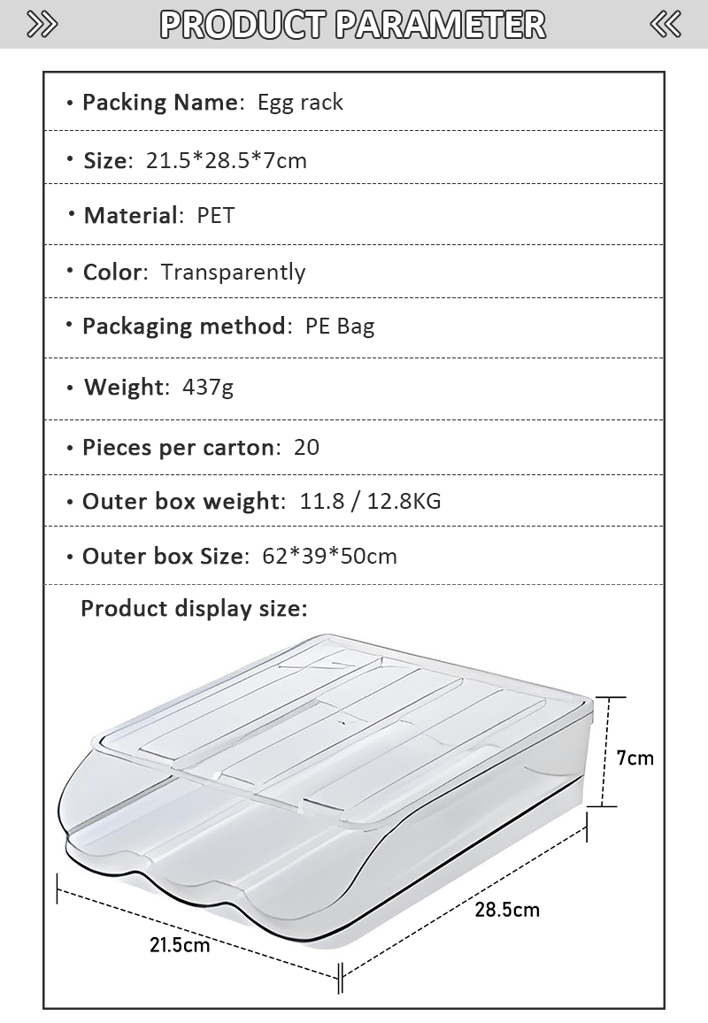 Transparent Automatic Slide Egg Storage Container PET Plastic Rolling Egg Preservation Box for Food Storage details