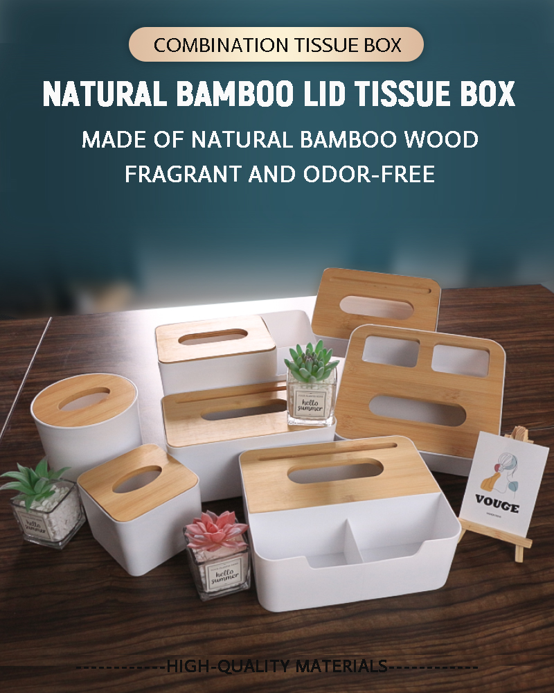 7-piece Set of Simple Multi-size Multi-function Bamboo Cover Dust Proof Plastic Napkin Box Hotel bar Restaurant details