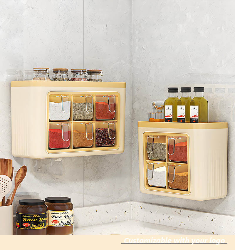 Wholesale Modern European Style 6-Compartment Plastic Spice Box Dual-Use Stand Wall-Mounted Hot Sale Food Storage Container supplier