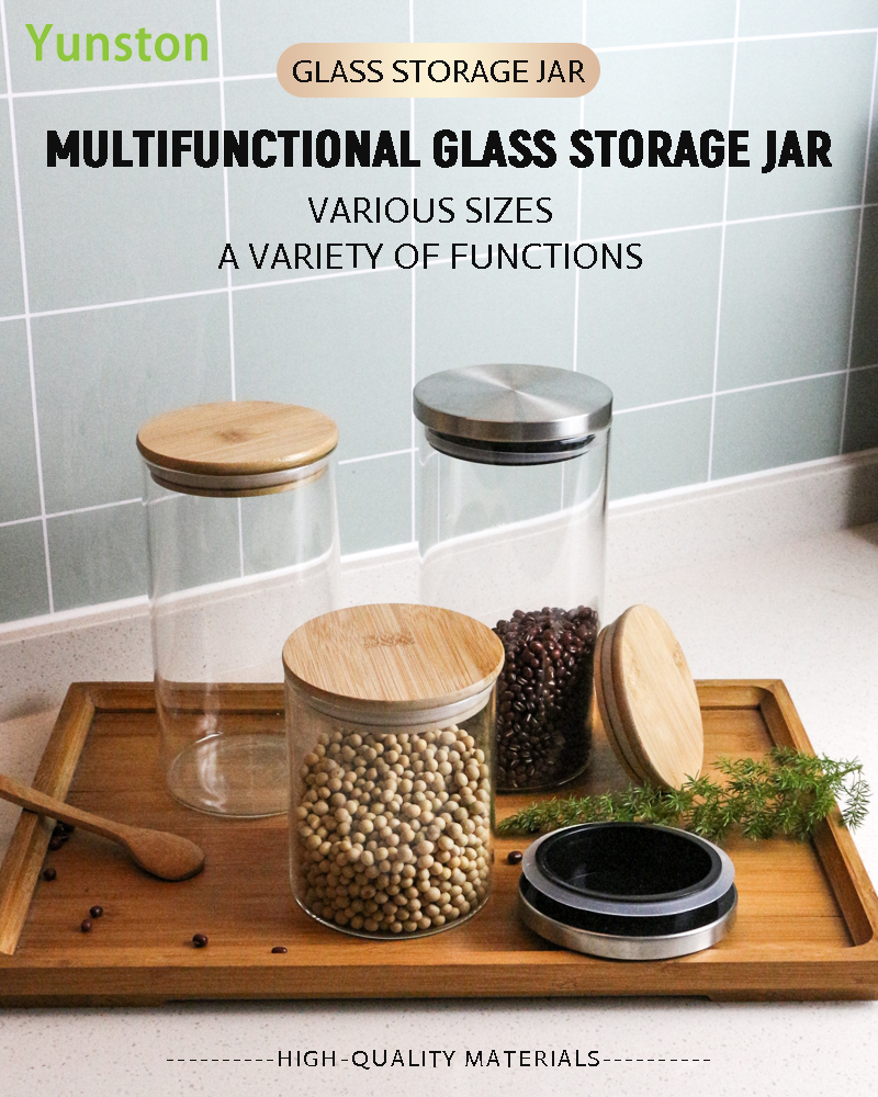 Clear Glass Storage tank with Wooden Lid Multigrain Storage sealed tank High Borosilicate Glass sealed tank supplier