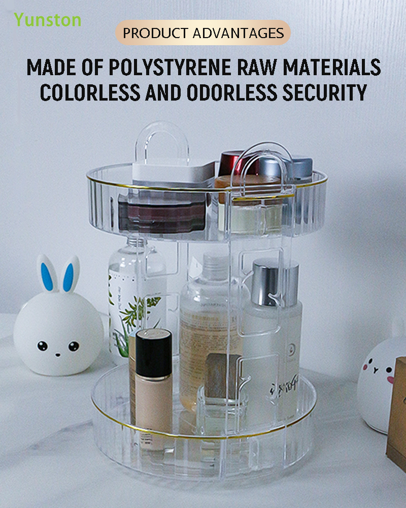Home Desktop Dresser Shelving Storage Holders & Racks 360-degree Rotating Disk Double-layer Transparent Cosmetics Storage Rack factory