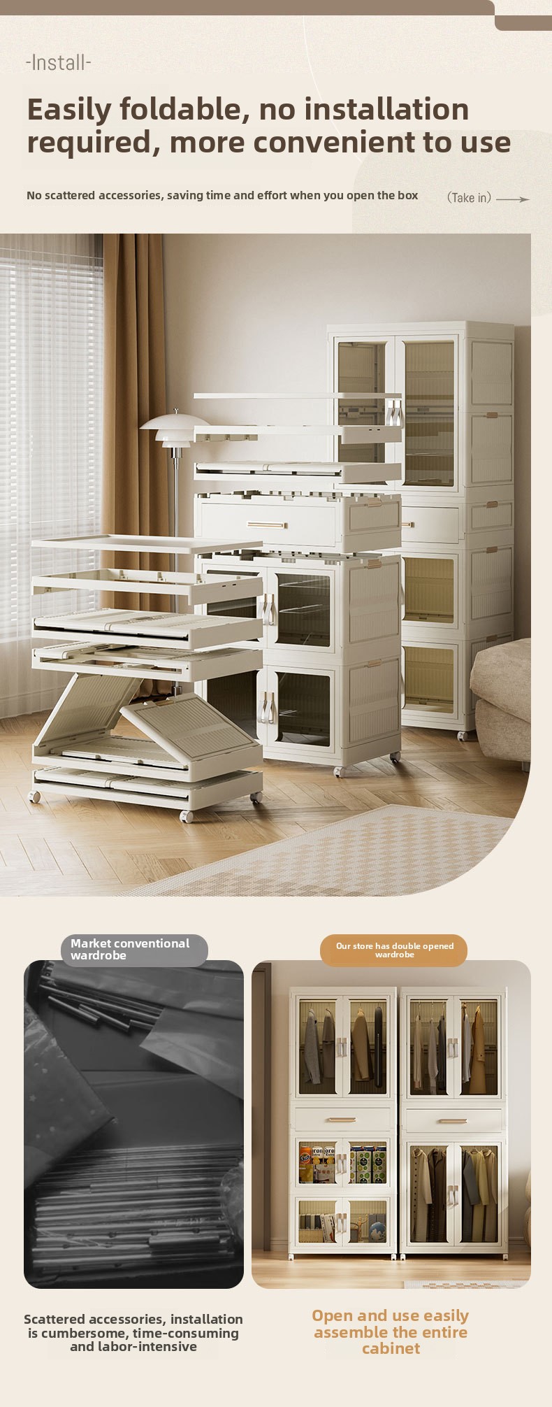Modern Design PP Plastic Foldable Children's Wardrobe Bedroom Household Storage Cabinet Baby Clothes & Toy Storage Box factory