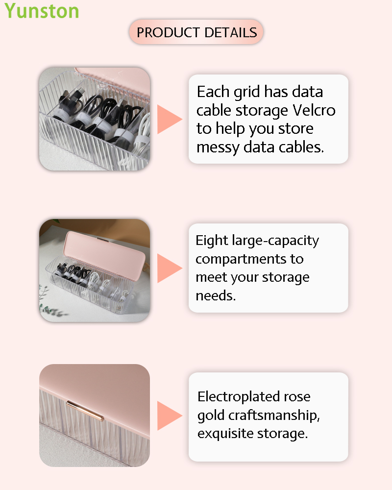 Dustproof Transparent Plastic Storage Box for USB Data Cable Rectangle Shape Cover Included details