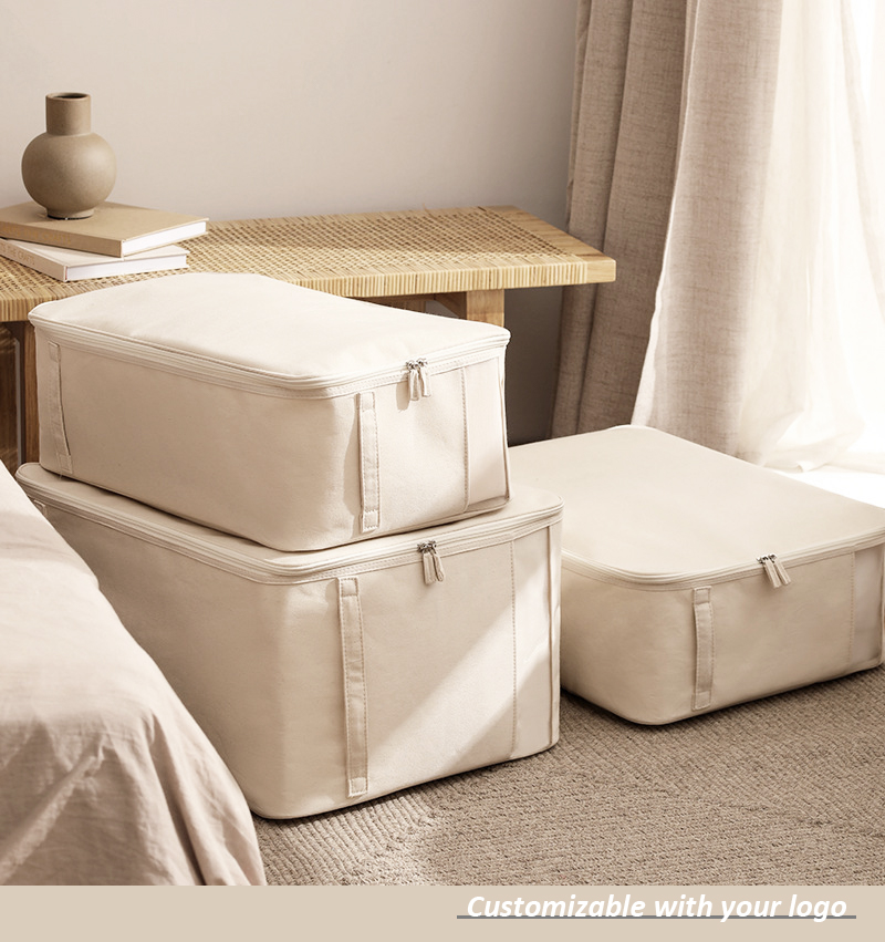 High Quality Foldable Cotton Linen Fabric Clothes Quilt Comforter Underwear Organizer Multi-Size Wardrobe Cloth Storage Bags details